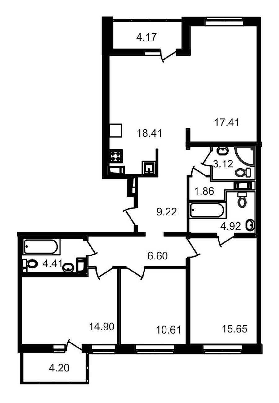 Четырехкомнатная квартира в : площадь 107.11 м2 , этаж: 11 – купить в Санкт-Петербурге